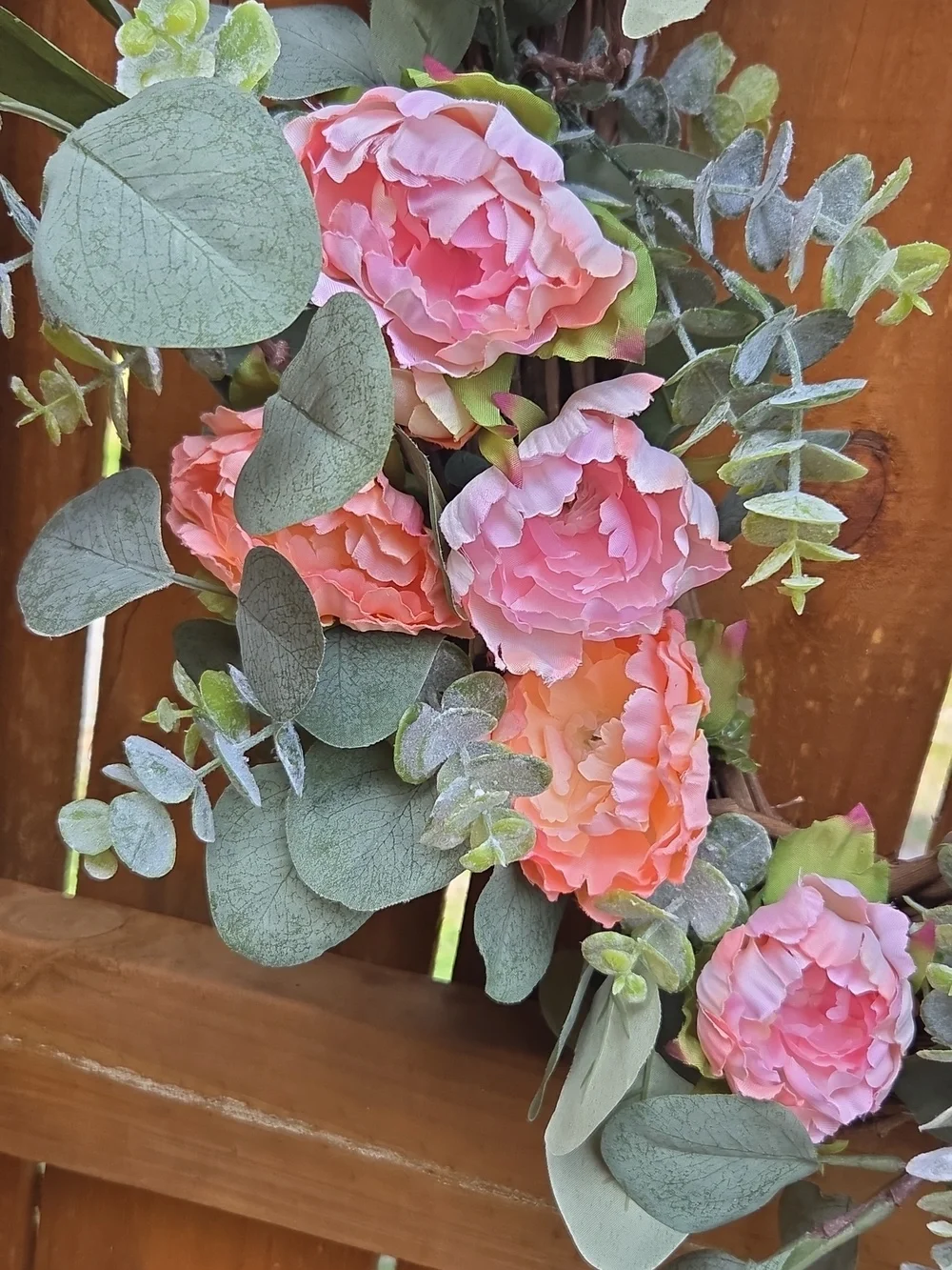 XL Everyday Elegant Pink & Peach Peony Floral Eucalyptus Door Wreath